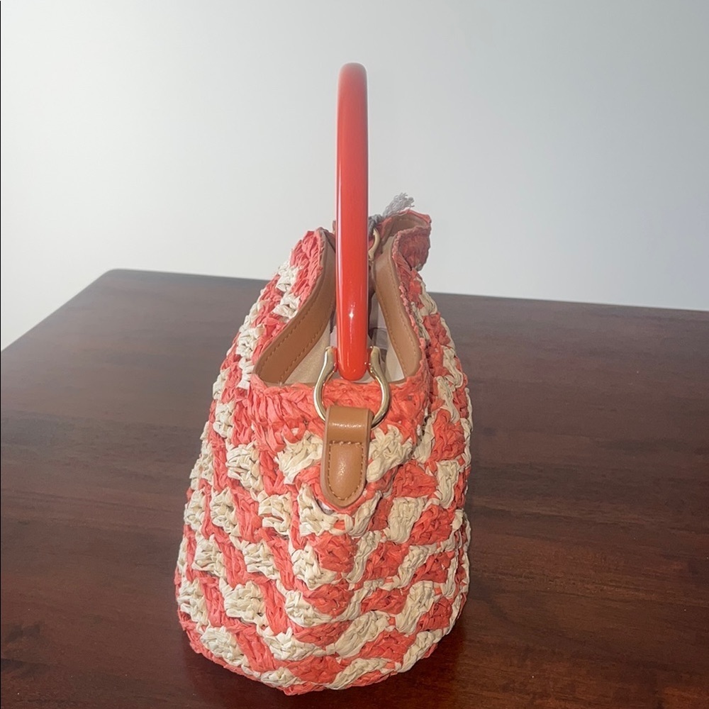 A New Day Orange and Cream Woven Striped Handbag New size small